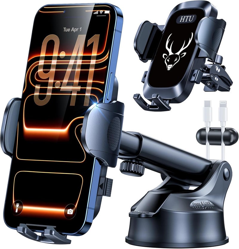 HTU 【98+LBS Strongest Suction & Military-Grade】Ultimate Car Phone Mount【Patent & Safety Cert】 Cell Phone Holder Truck Stand for Dashboard Windshield Vent for iPhone 17 Pro Max 16 15 Samsung,Graphite Black - Image 1